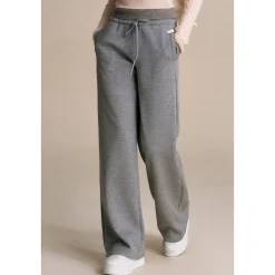 Kroche Drawstring High Waist Wide-Leg Casual Pants Gray