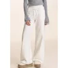 Kroche Drawstring High Waist Wide-Leg Casual Pants White