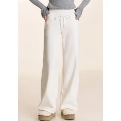 Kroche Drawstring High Waist Wide-Leg Casual Pants White