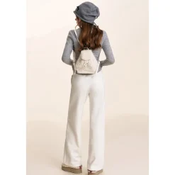 Kroche Drawstring High Waist Wide-Leg Casual Pants White