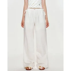 Kroche Drawstring Linen Wide-Leg Pants White