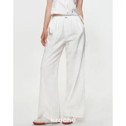Kroche Drawstring Linen Wide-Leg Pants White