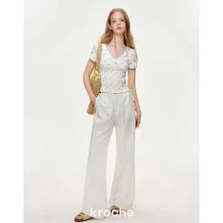 Kroche Drawstring Linen Wide-Leg Pants White