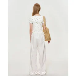 Kroche Drawstring Linen Wide-Leg Pants White