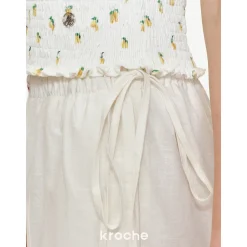 Kroche Drawstring Linen Wide-Leg Pants White