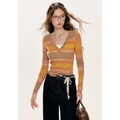 Kroche Fake-2-Piece Gradient V-Neck Knit Sweater