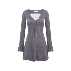 Kroche Fake-2-Piece Lace Edge Thicken Knit Dress