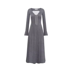 Kroche Fake-2-Piece Lace Edge Thicken Knit Long Dress Gray