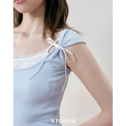 Kroche Fake-2-Piece Patchwork Casual Dress Blue