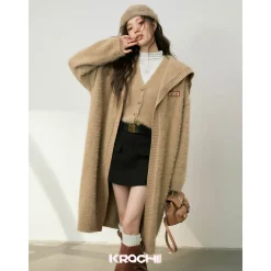 Kroche Faux Mink Oversized Lapel Coat Brown