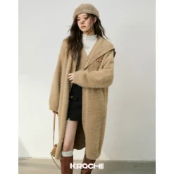 Kroche Faux Mink Oversized Lapel Coat Brown