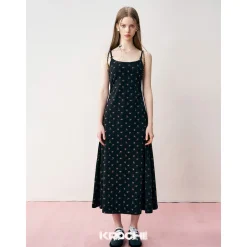 Kroche Floral Bow Draped Knit Halter Long Dress