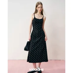 Kroche Floral Bow Draped Knit Halter Long Dress