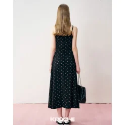 Kroche Floral Bow Draped Knit Halter Long Dress