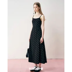 Kroche Floral Bow Draped Knit Halter Long Dress