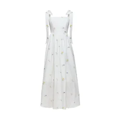 Kroche Floral Embroidered Lace Up Long Dress