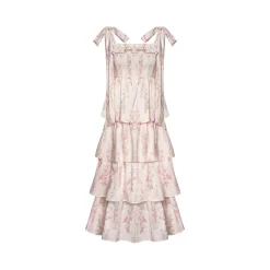 Kroche Floral Lace Up Tiered Halter Dress