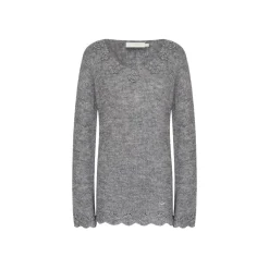 Kroche Hand Crochet Hollow Out V-Neck Knit Top Gray