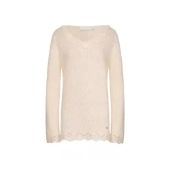 Kroche Hand Crochet Hollow Out V-Neck Knit Top Beige
