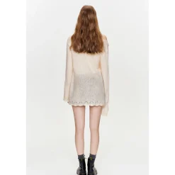 Kroche Hand Crochet Hollow Out V-Neck Knit Top Beige
