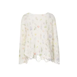 Kroche Hand-Drawn Floral Mohair Destroyed Knit Top