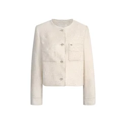 Kroche Heavy Floral Button Tweed Jacket White