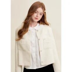 Kroche Heavy Floral Button Tweed Jacket White