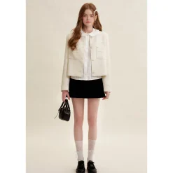 Kroche Heavy Floral Button Tweed Jacket White