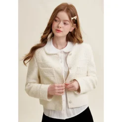 Kroche Heavy Floral Button Tweed Jacket White