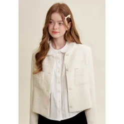 Kroche Heavy Floral Button Tweed Jacket White