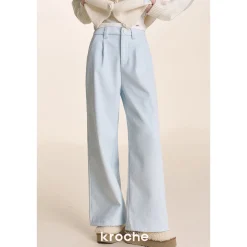 Kroche High Waist Wide-Leg Corduroy Fleece-Lined Pants