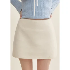 Kroche High Waist Woolen Tweed A-Line Skirt