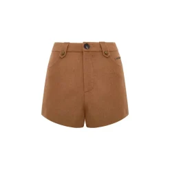 Kroche High Waist Woolen Tweed Shorts Brown