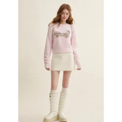 Kroche High Waist Woolen Tweed A-Line Skirt