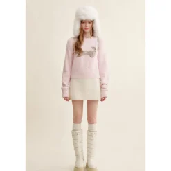 Kroche High Waist Woolen Tweed A-Line Skirt