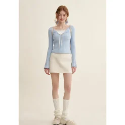 Kroche High Waist Woolen Tweed A-Line Skirt