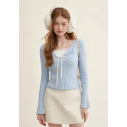 Kroche High Waist Woolen Tweed A-Line Skirt