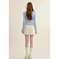 Kroche High Waist Woolen Tweed A-Line Skirt