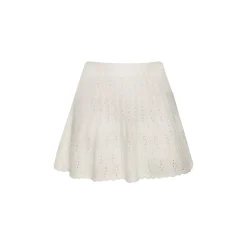 Kroche Hollow Out Double Waist Knit Skirt White