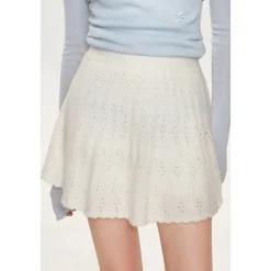 Kroche Hollow Out Double Waist Knit Skirt White