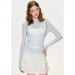 Kroche Hollow Out Double Waist Knit Skirt White
