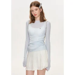 Kroche Hollow Out Double Waist Knit Skirt White