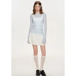 Kroche Hollow Out Double Waist Knit Skirt White