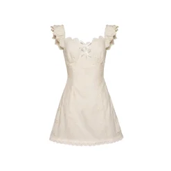Kroche Hollow Out Embroidered Lace Short Dress Beige