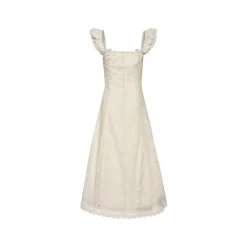 Kroche Hollow Out Embroidered Lace Long Dress Beige