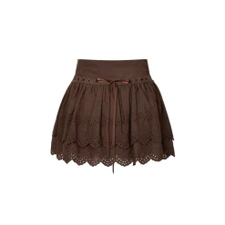 Kroche Hollow Out Ribbon Bow Embroidery Lace Skirt