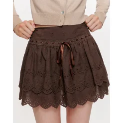 Kroche Hollow Out Ribbon Bow Embroidery Lace Skirt