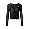 Kroche Lace Edge Patchwork Knitted Cardigan Black