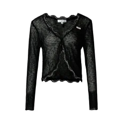Kroche Lace Edge Patchwork Knitted Cardigan Black