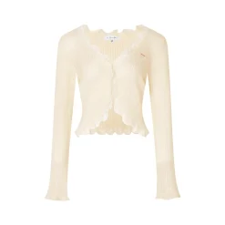 Kroche Lace Edge Patchwork Knitted Cardigan Beige